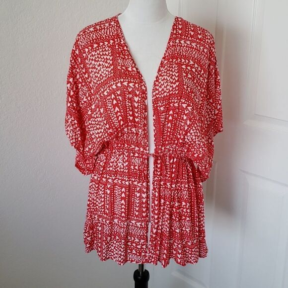 Victoria's Secret Womens Robe One Size Red/White Heart Print Tie Front - Picture 1 of 8